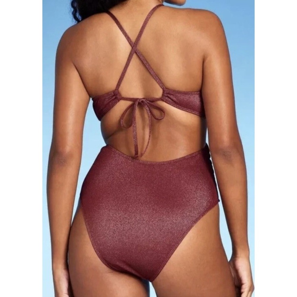 Women's‎ Plunge Cut Out High Leg Lurex One Piece Swimsuit - Shade &Shore Size 17 - Picture 4 of 10